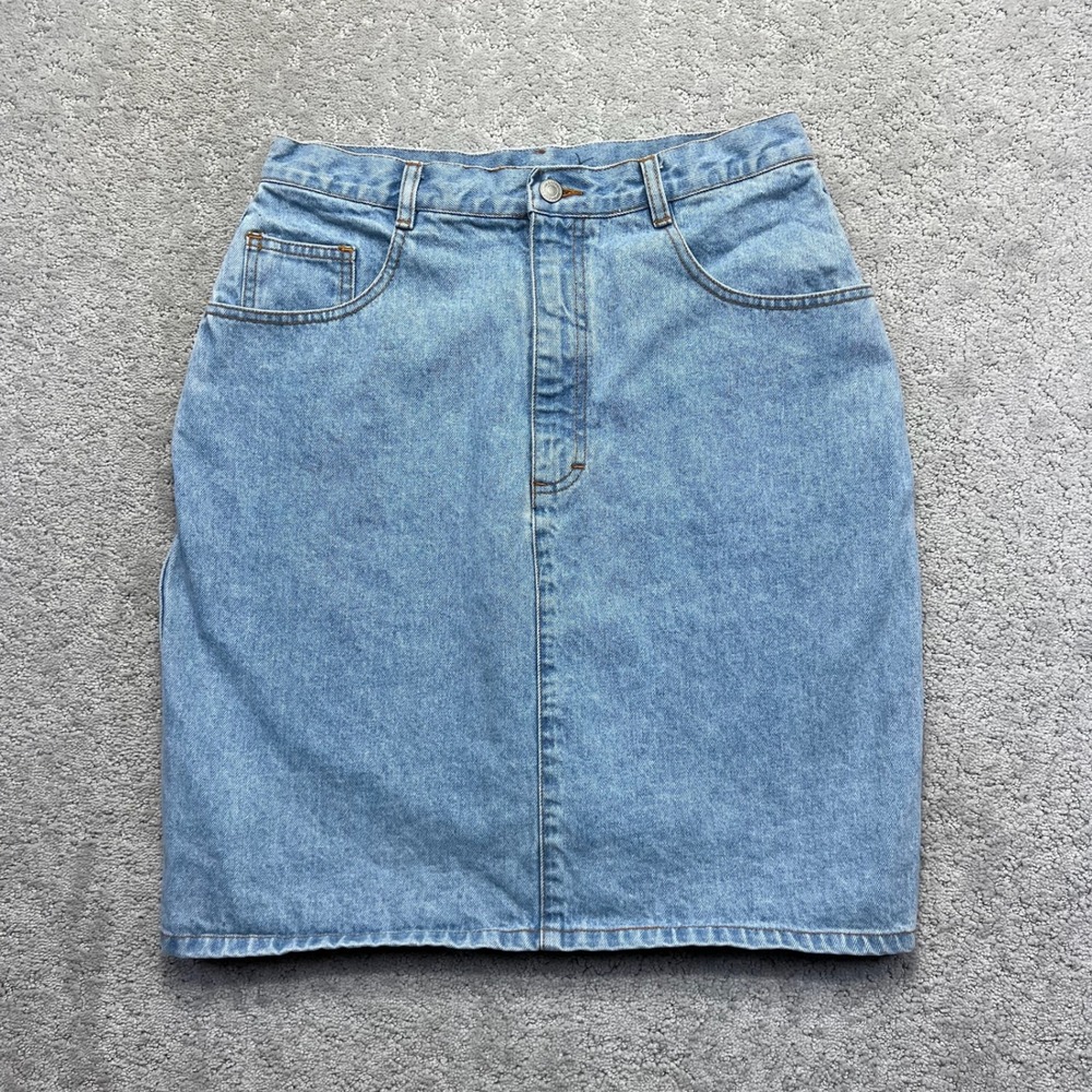 VINTAGE Jordache Pencil Skirt Womens Size 14 Blue Light Wash Denim High Waisted